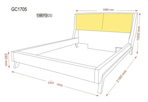 Кровать ESF GC1705 с мягким изголовьем тёмно-серая